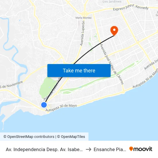 Av. Independencia Desp. Av. Isabel Aguiar to Ensanche Piantini map