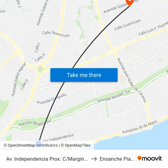 Av. Independencia Prox. C/Marginal Norte to Ensanche Piantini map