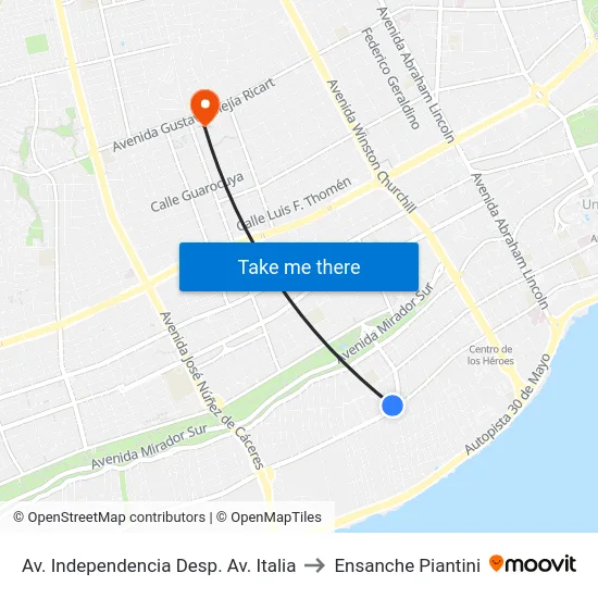 Av. Independencia Desp. Av. Italia to Ensanche Piantini map
