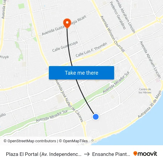 Plaza El Portal (Av. Independencia) to Ensanche Piantini map
