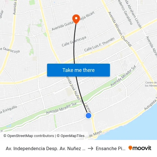 Av. Independencia Desp. Av. Nuñez De Caceres to Ensanche Piantini map