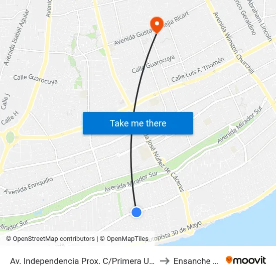 Av. Independencia Prox. C/Primera Urbanizacion Edda to Ensanche Piantini map