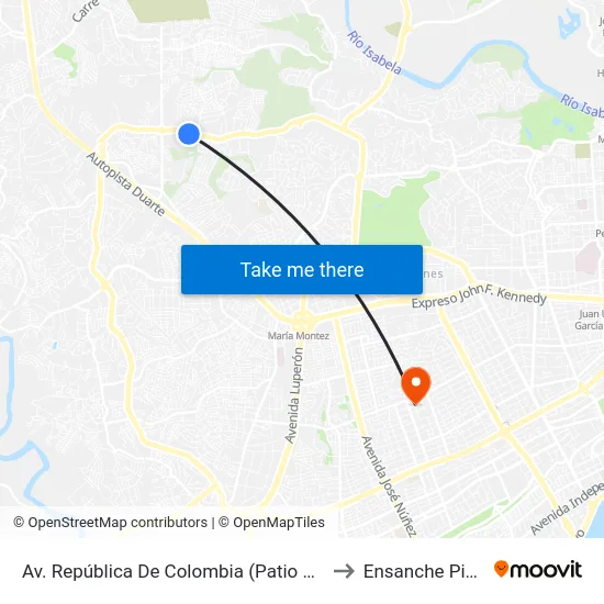Av. República De Colombia (Patio Colombia) to Ensanche Piantini map