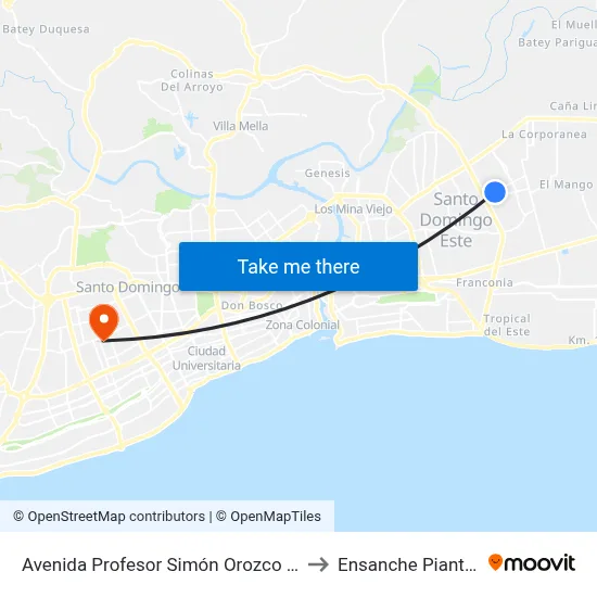 Avenida Profesor Simón Orozco 23 to Ensanche Piantini map