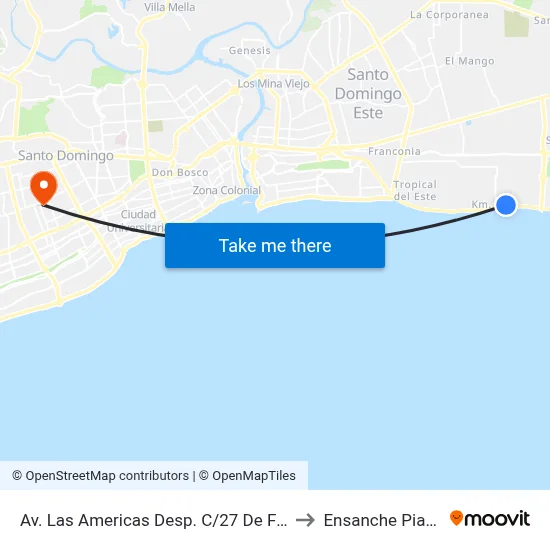 Av. Las Americas Desp. C/27 De Febrero to Ensanche Piantini map