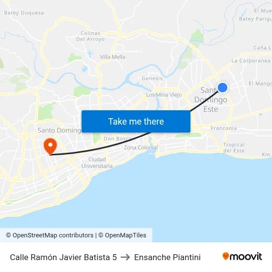 Calle Ramón Javier Batista 5 to Ensanche Piantini map