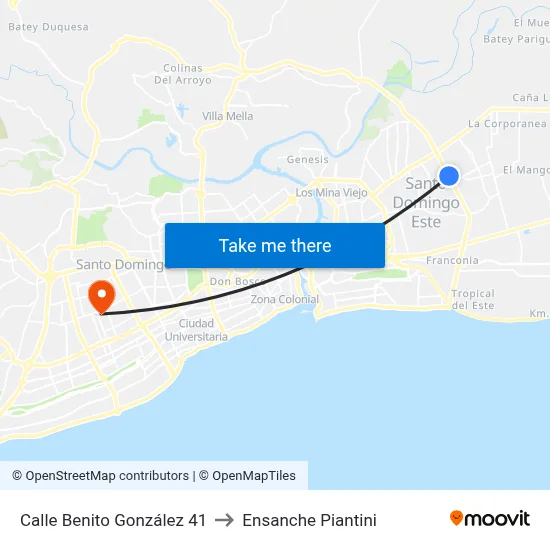 Calle Benito González 41 to Ensanche Piantini map