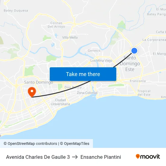 Avenida Charles De Gaulle 3 to Ensanche Piantini map