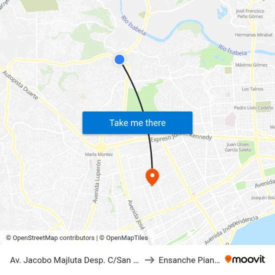 Av. Jacobo Majluta Desp. C/San José to Ensanche Piantini map