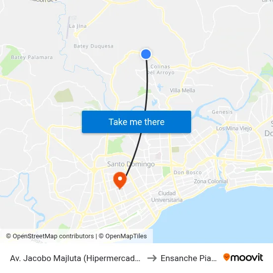 Av. Jacobo Majluta (Hipermercados Olé) to Ensanche Piantini map