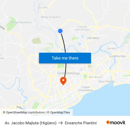 Av. Jacobo Majluta (Higüero) to Ensanche Piantini map