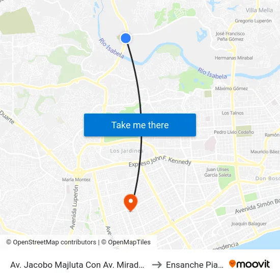 Av. Jacobo Majluta Con Av. Mirador Norte to Ensanche Piantini map