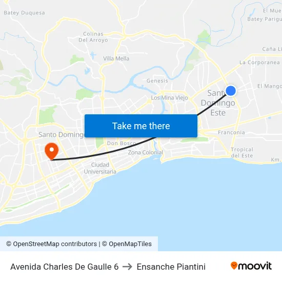 Avenida Charles De Gaulle 6 to Ensanche Piantini map