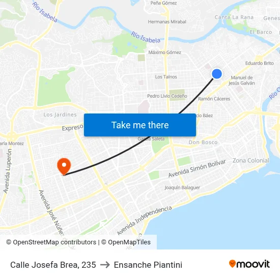 Calle Josefa Brea, 235 to Ensanche Piantini map