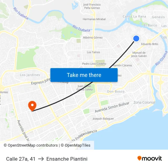 Calle 27a, 41 to Ensanche Piantini map