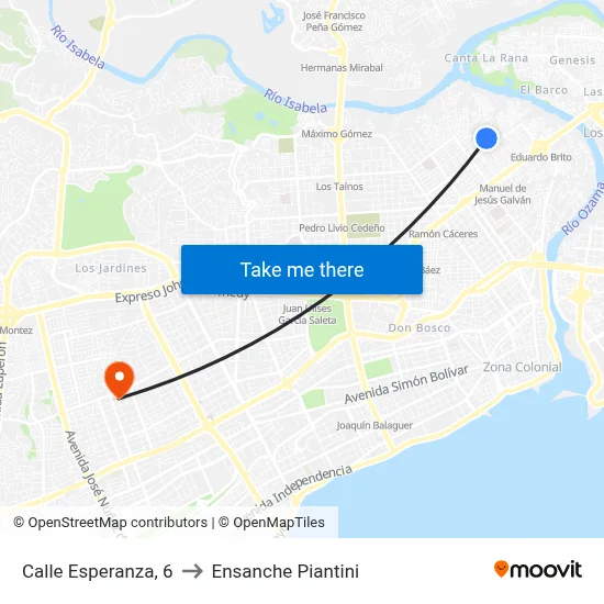 Calle Esperanza, 6 to Ensanche Piantini map