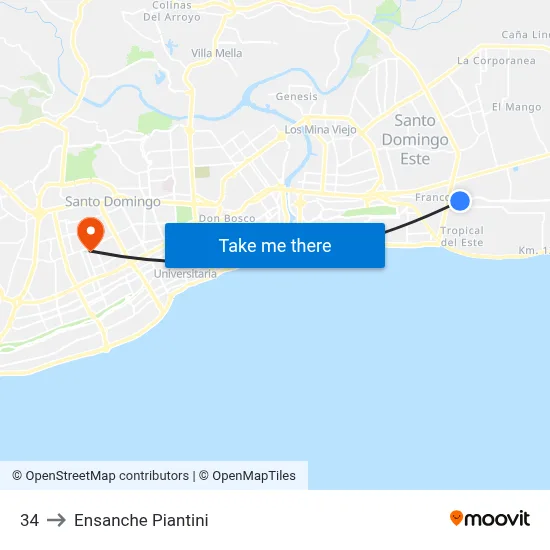34 to Ensanche Piantini map