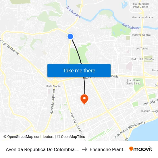 Avenida República De Colombia, 22 to Ensanche Piantini map