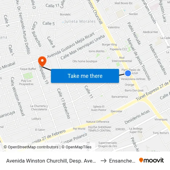 Avenida Winston Churchill, Desp. Avenida Roberto Pastoriza to Ensanche Piantini map