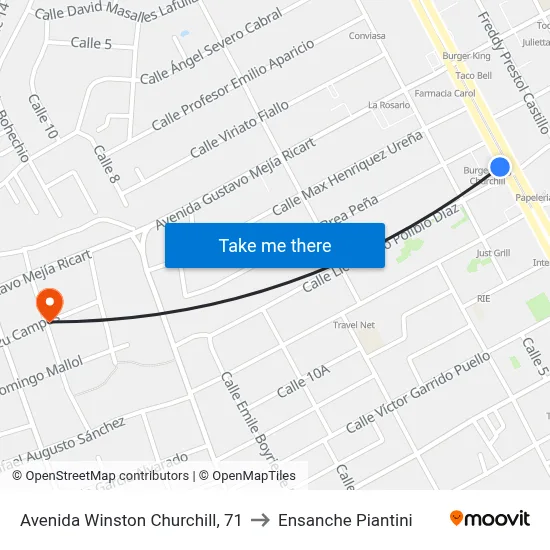 Avenida Winston Churchill, 71 to Ensanche Piantini map