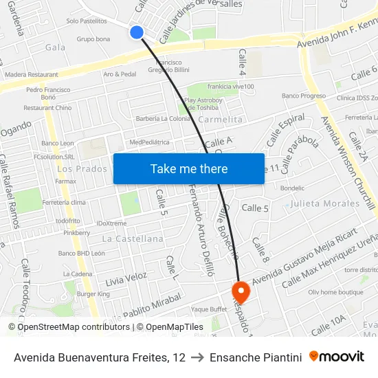 Avenida Buenaventura Freites, 12 to Ensanche Piantini map
