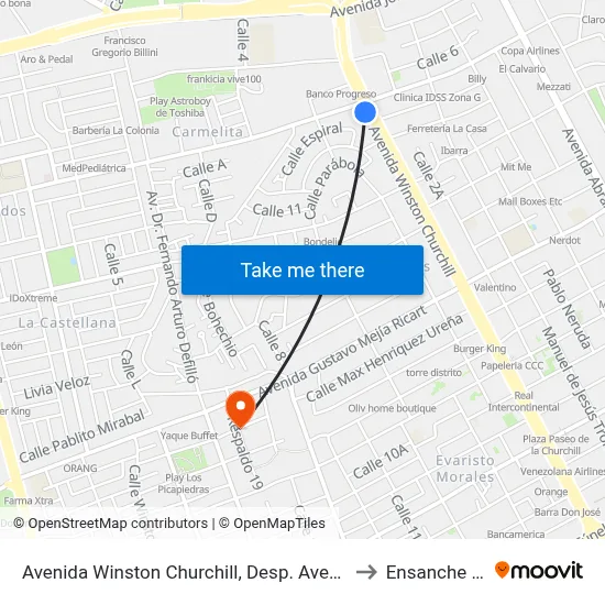 Avenida Winston Churchill, Desp. Avenida Charles Sumner to Ensanche Piantini map