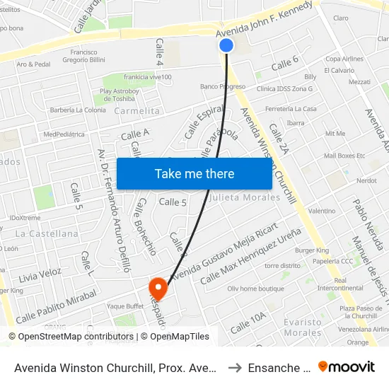 Avenida Winston Churchill, Prox. Avenida John F. Kennedy to Ensanche Piantini map