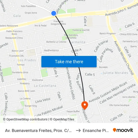 Av. Buenaventura Freites, Prox. C/Azucenas to Ensanche Piantini map