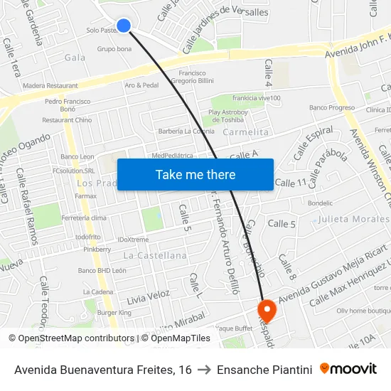 Avenida Buenaventura Freites, 16 to Ensanche Piantini map