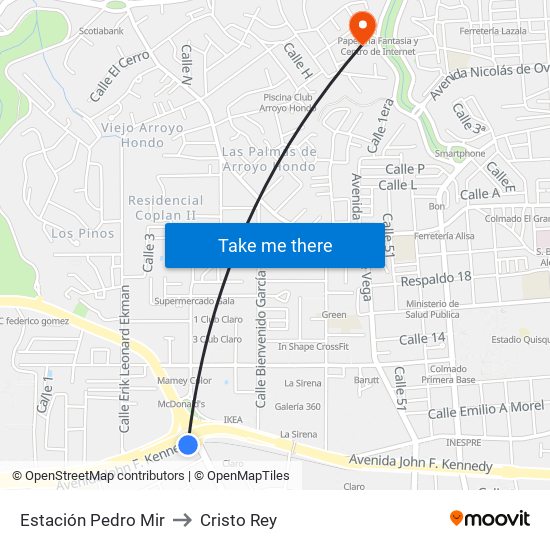 Estación Pedro Mir to Cristo Rey map