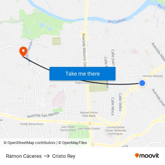 Rámon Cáceres to Cristo Rey map