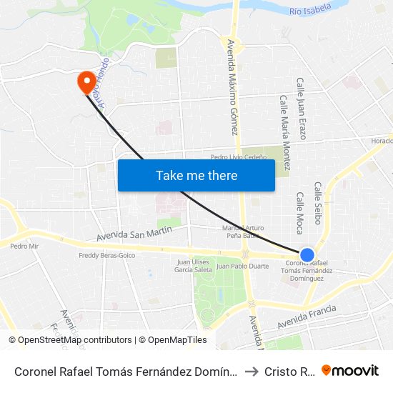 Coronel Rafael Tomás Fernández Domínguez to Cristo Rey map