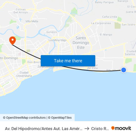 Av. Del Hipodromo/Antes Aut. Las Américas to Cristo Rey map