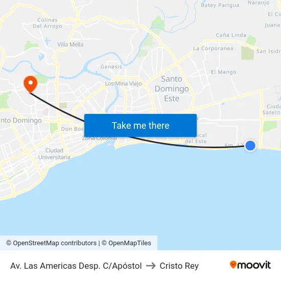 Av. Las Americas Desp. C/Apóstol to Cristo Rey map