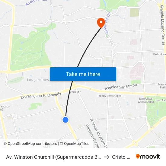 Av. Winston Churchill (Supermercados Bravo) to Cristo Rey map