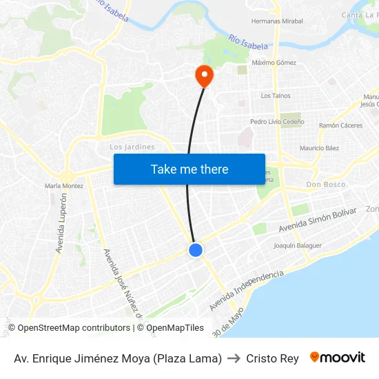 Av. Enrique Jiménez Moya (Plaza Lama) to Cristo Rey map