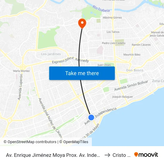 Av. Enrique Jiménez Moya Prox. Av. Independencia to Cristo Rey map