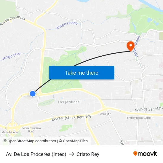 Av. De Los Próceres (Intec) to Cristo Rey map