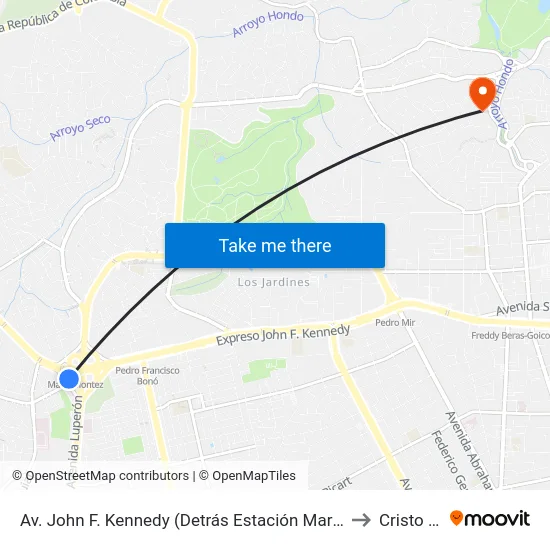 Av. John F. Kennedy (Detrás Estación María Montez) to Cristo Rey map