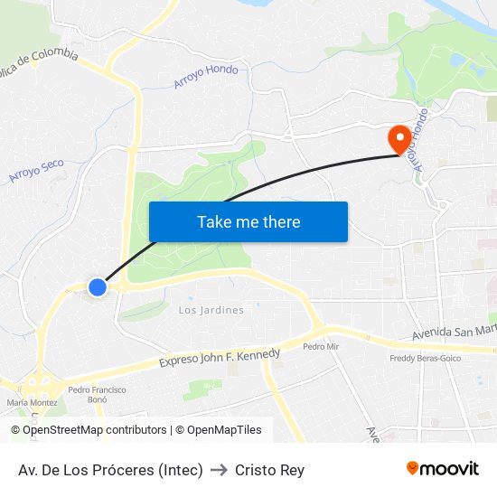 Av. De Los Próceres (Intec) to Cristo Rey map