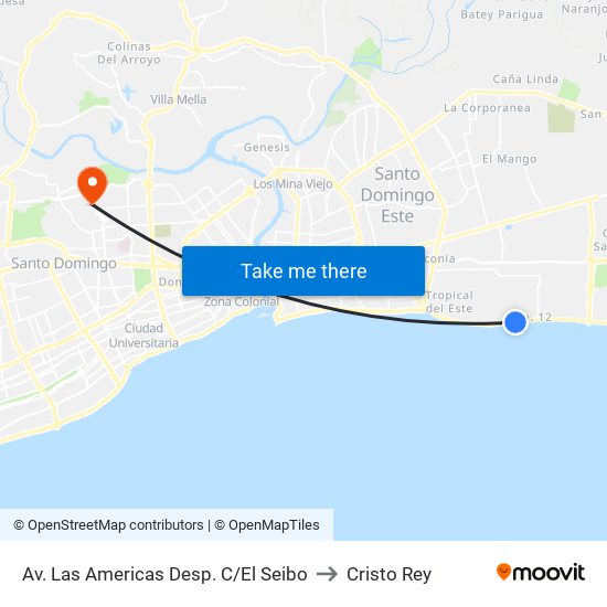 Av. Las Americas Desp. C/El Seibo to Cristo Rey map