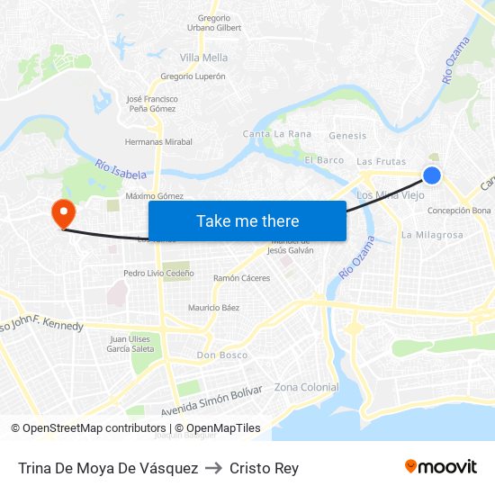 Trina De Moya De Vásquez to Cristo Rey map