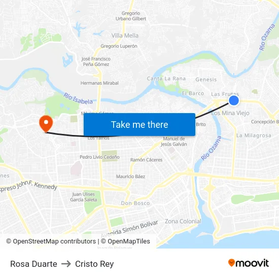 Rosa Duarte to Cristo Rey map