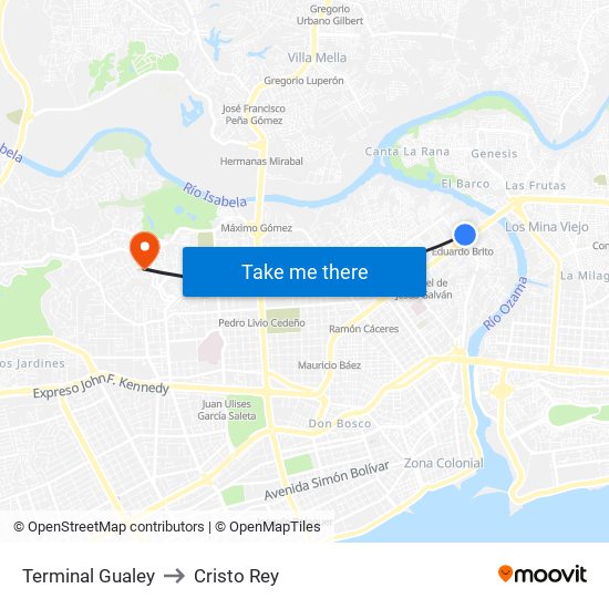 Terminal Gualey to Cristo Rey map