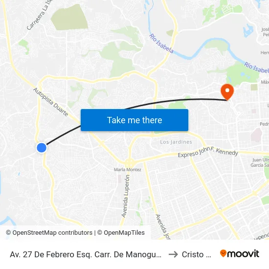 Av. 27 De Febrero Esq. Carr. De Manoguayabo to Cristo Rey map