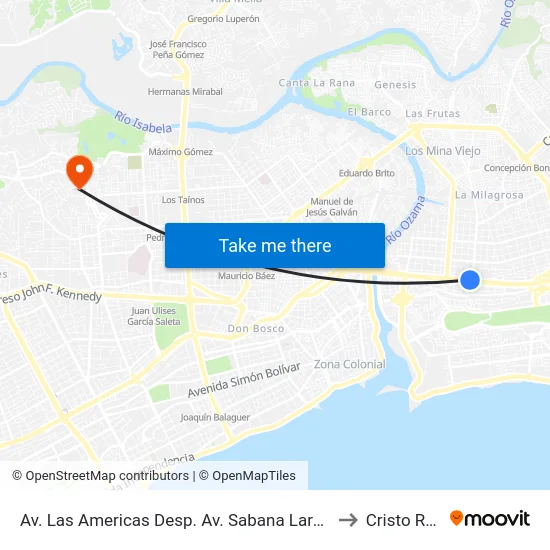 Av. Las Americas Desp. Av. Sabana Larga to Cristo Rey map