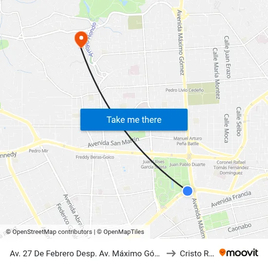 Av. 27 De Febrero Desp. Av. Máximo Gómez to Cristo Rey map