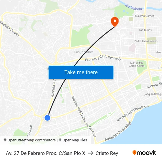 Av. 27 De Febrero Prox. C/San Pio X to Cristo Rey map