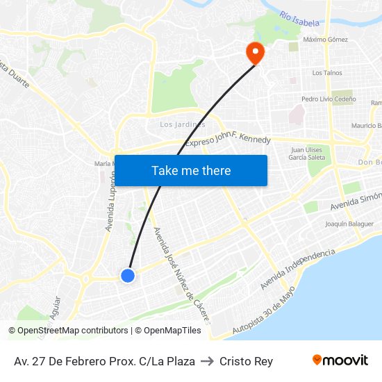 Av. 27 De Febrero Prox. C/La Plaza to Cristo Rey map