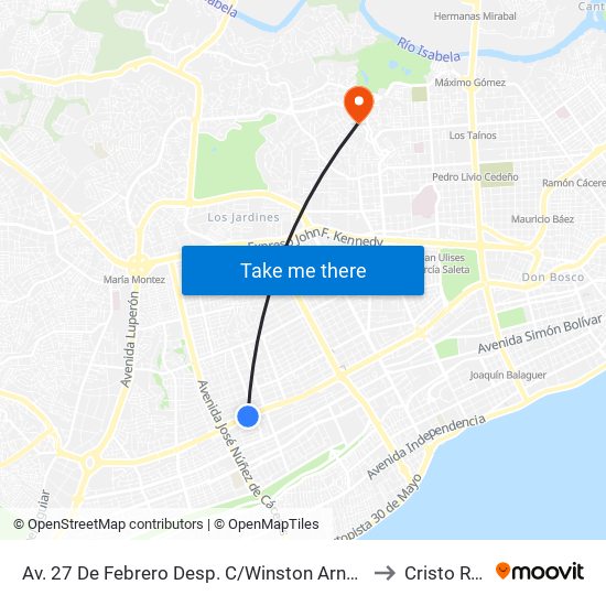 Av. 27 De Febrero Desp. C/Winston Arnaud to Cristo Rey map